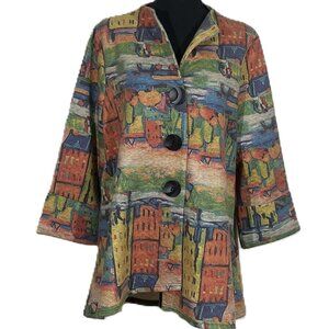 COLORFUL ABSTRACT 3 BUTTON QUITLED PRINTED JACKET